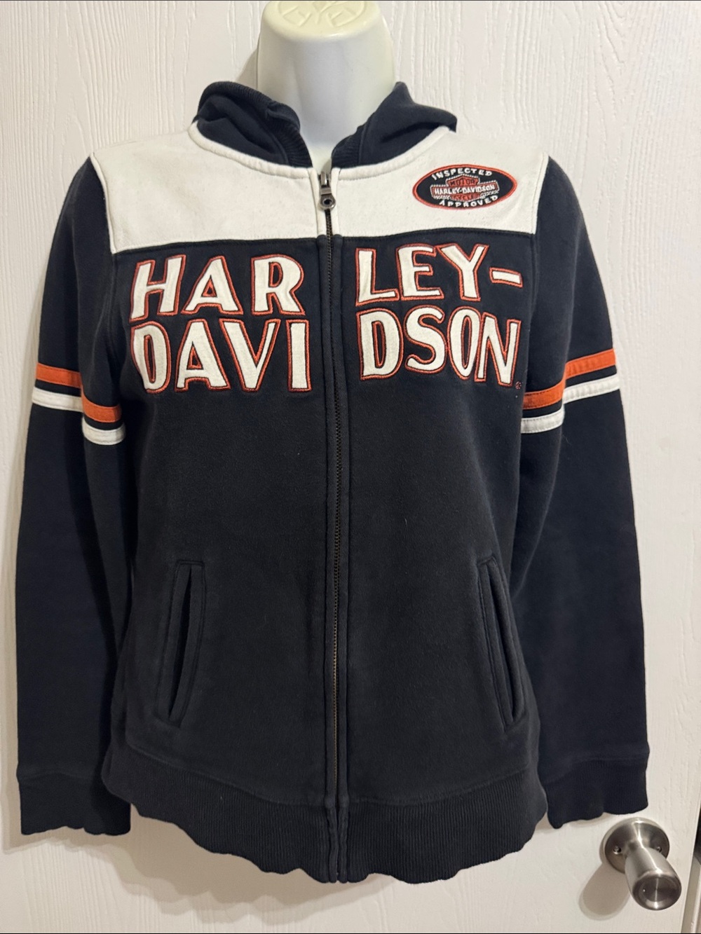 Harley-Davidson Full Zip Fleece Jacket Hooded Women's S Black Embroidered Moto